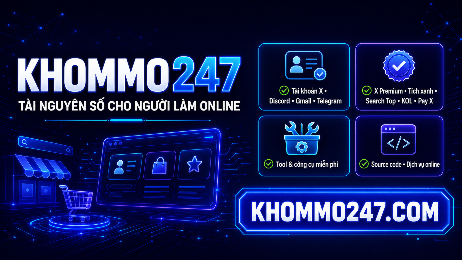Khommo247 – Kho tài khoản số, tool và dịch vụ MMO